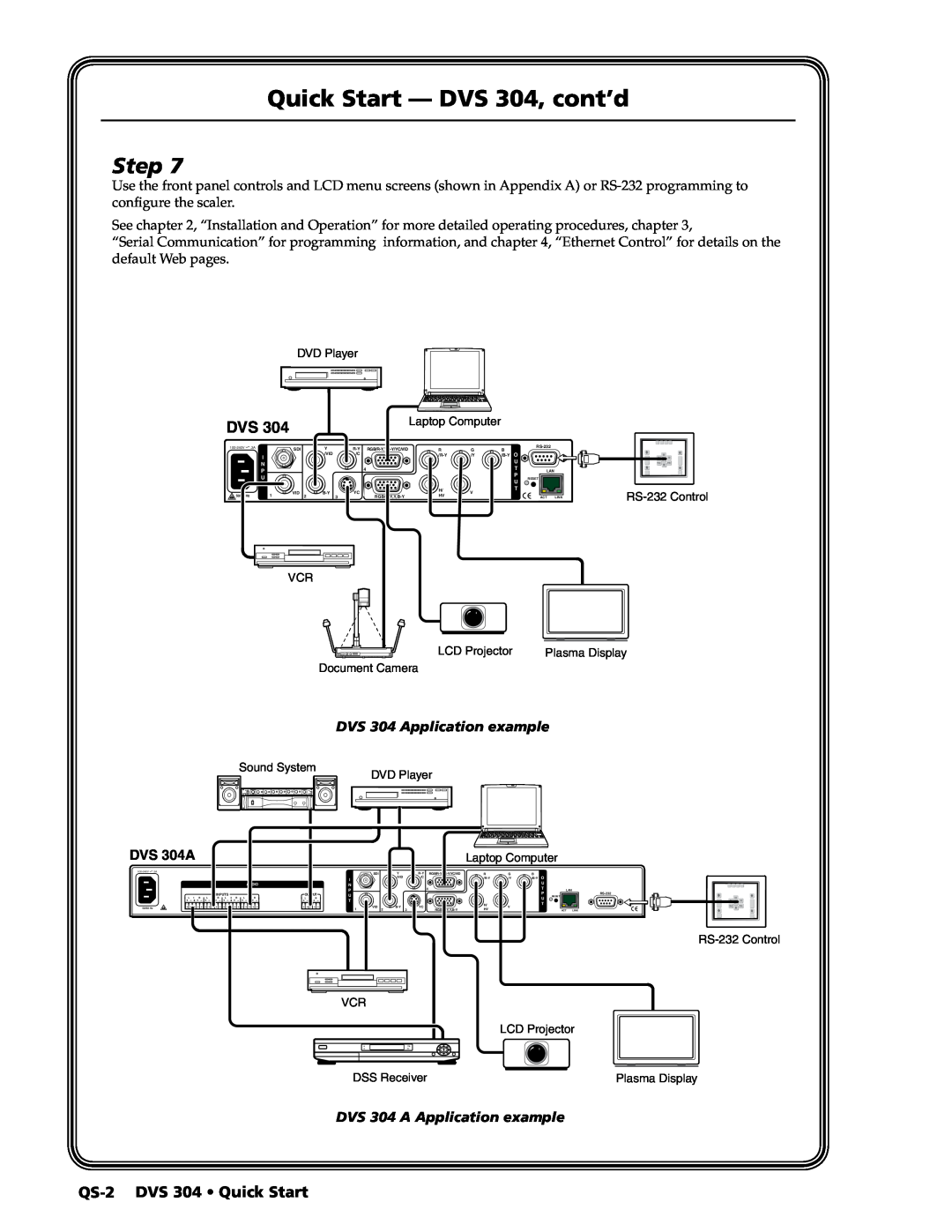 Extron electronic DVS 304 AD, DVS 304 D manual Quick Start - DVS 304, cont’d, Step, DVS 304 Application example, DVS 304A 