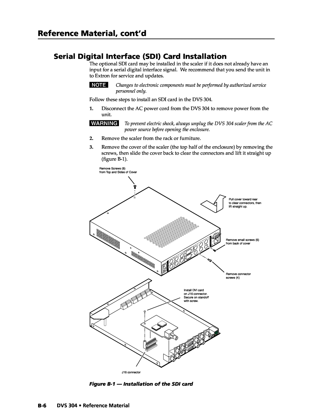 Extron electronic DVS 304 AD Serial Digital Interface SDI Card Installation, Figure B-1- Installation of the SDI card 