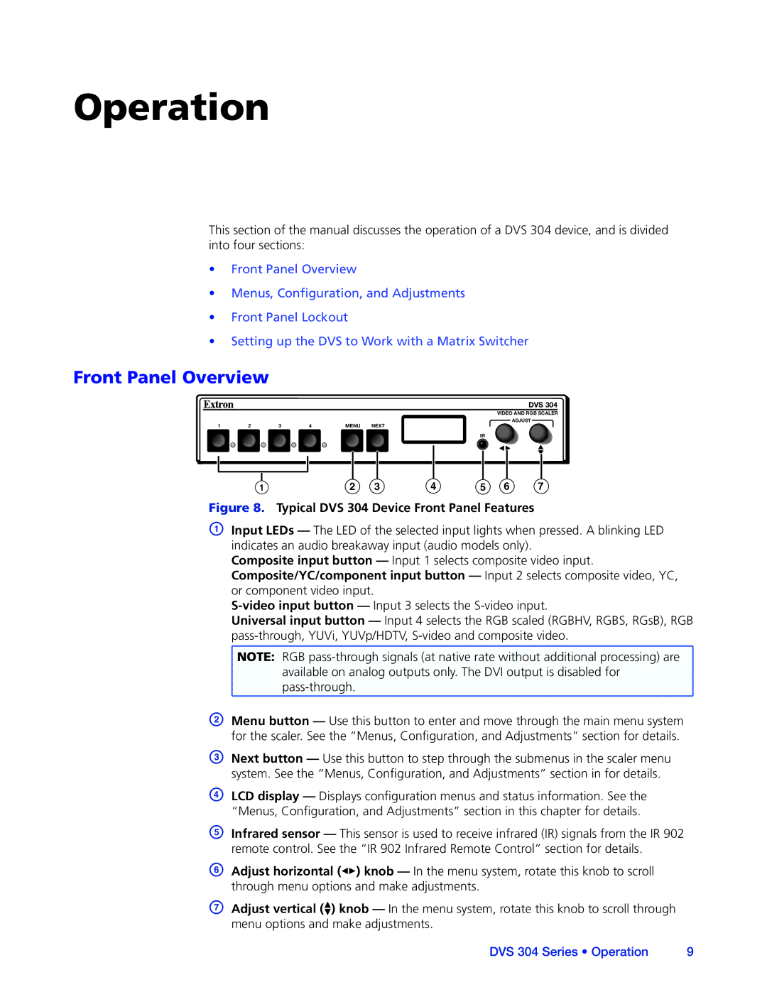 Extron electronic DVS 304 manual Operation, Front Panel Overview 