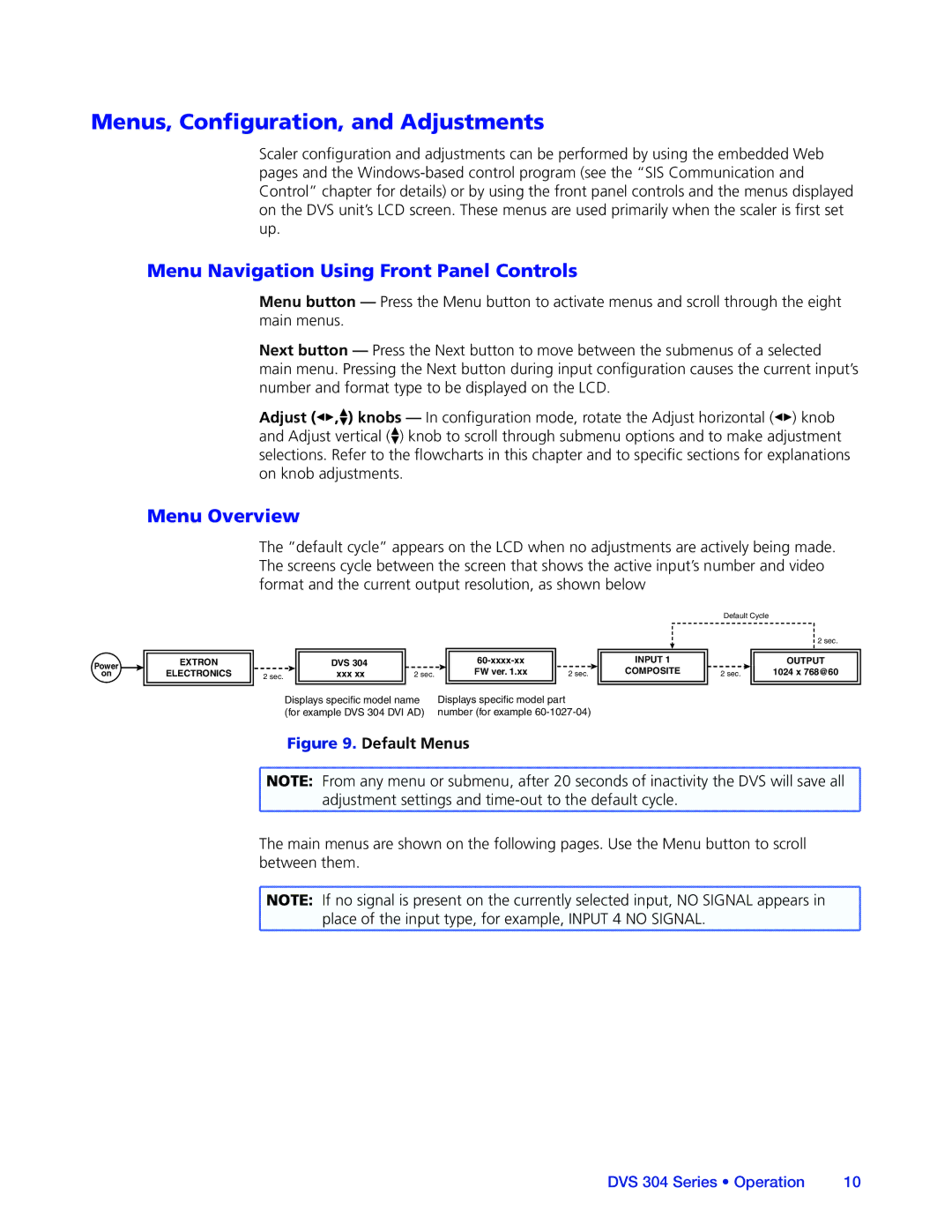 Extron electronic DVS 304 Menus, Configuration, and Adjustments, Menu Navigation Using Front Panel Controls, Menu Overview 