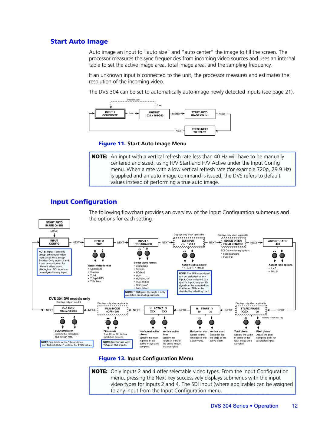 Extron electronic DVS 304 manual Start Auto Image, Input Configuration 