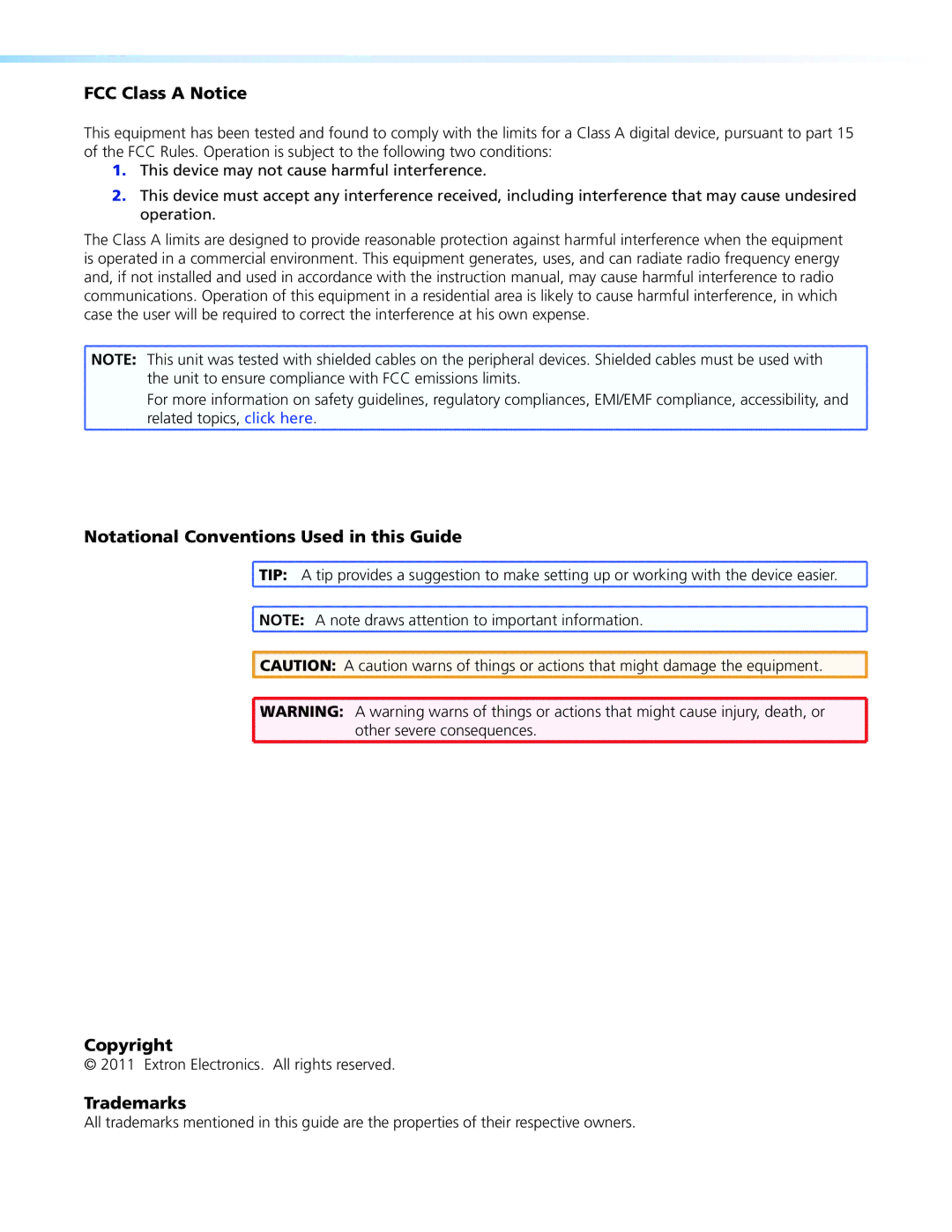 Extron electronic DVS 304 manual FCC Class a Notice, Extron Electronics. All rights reserved 