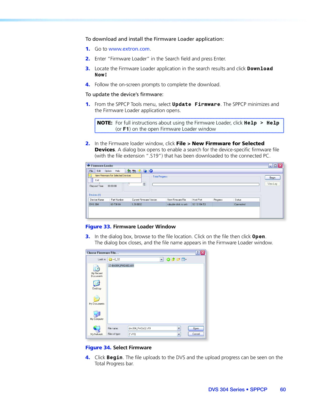 Extron electronic DVS 304 manual Firmware Loader Window 