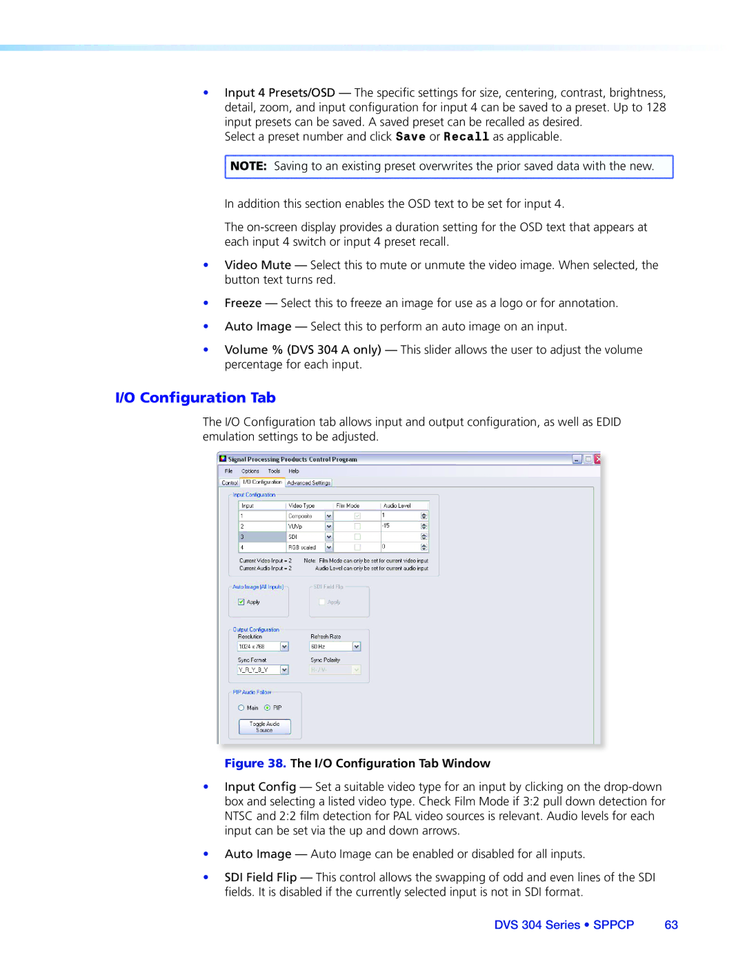 Extron electronic DVS 304 manual I/O Configuration Tab Window 