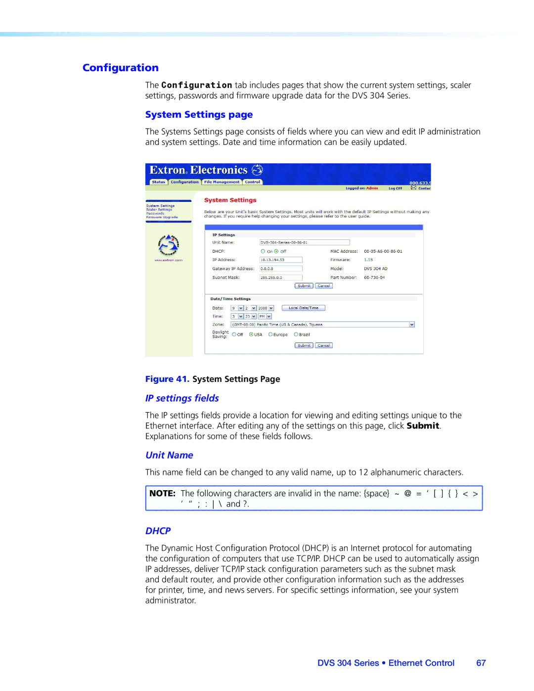 Extron electronic DVS 304 manual Configuration, System Settings 