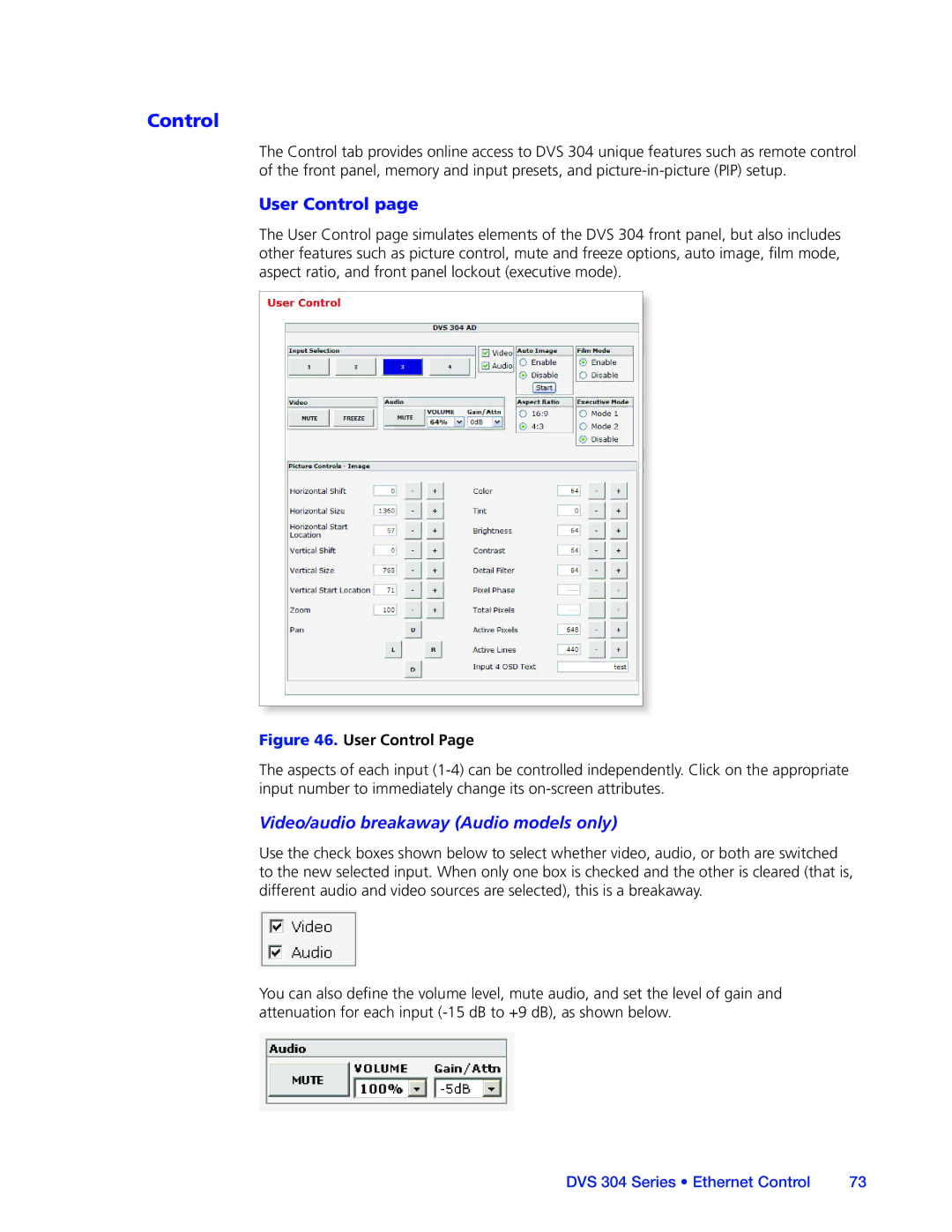 Extron electronic DVS 304 manual User Control 