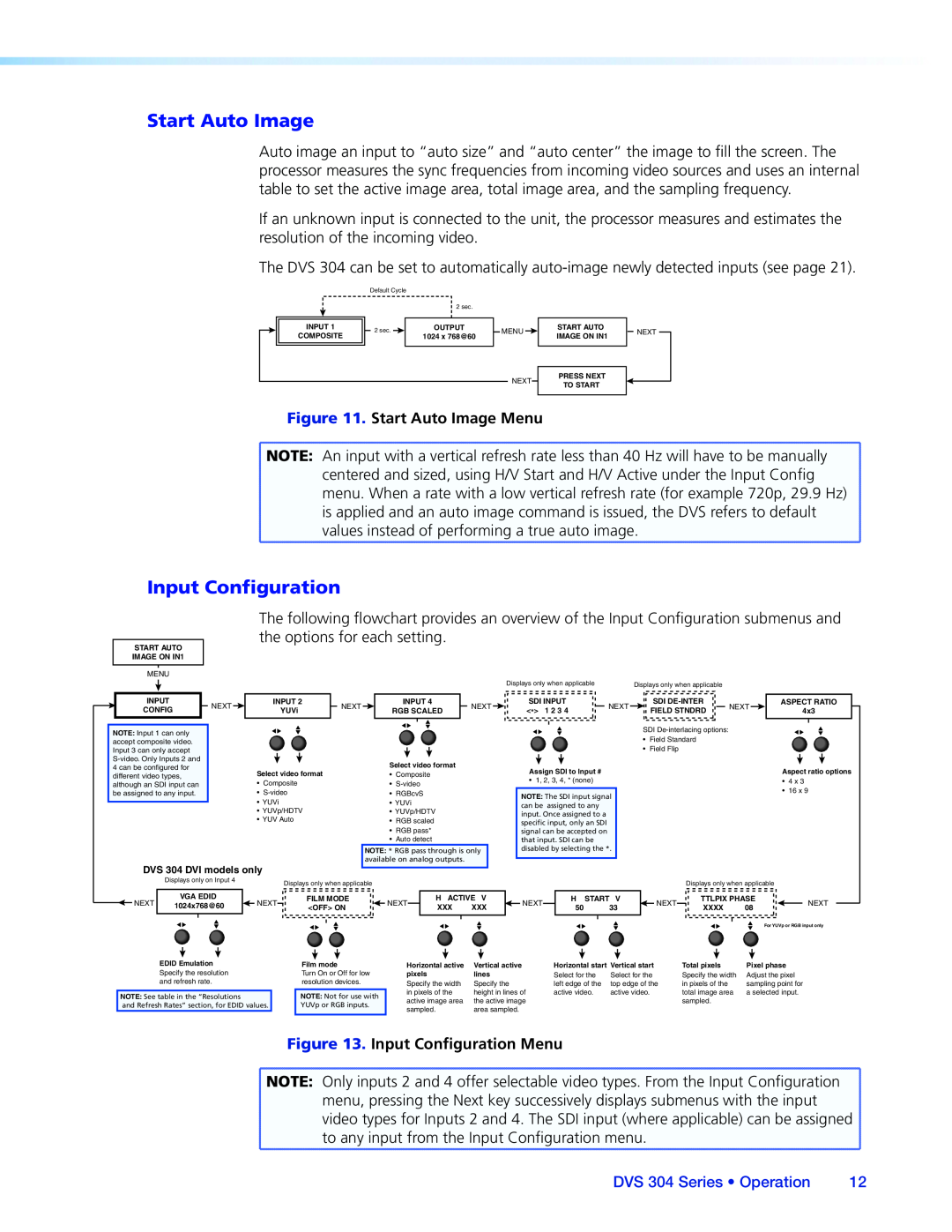 Extron electronic manual Start Auto Image Menu, Input Configuration Menu, DVS 304 Series • Operation 
