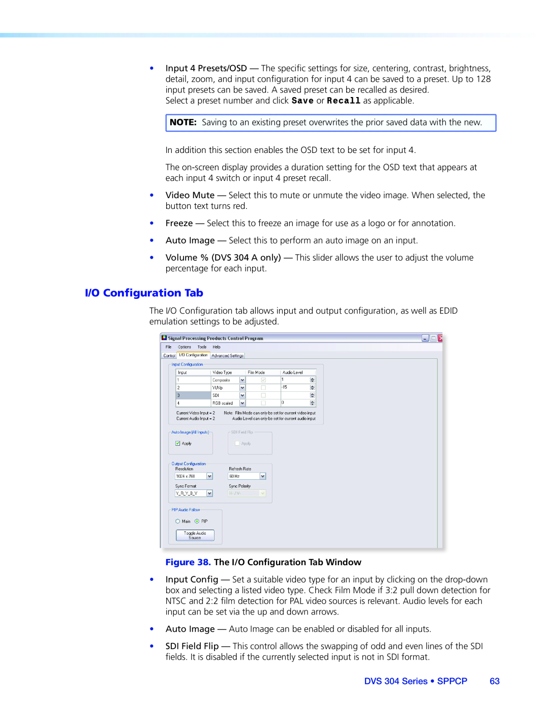 Extron electronic manual The I/O Configuration Tab Window, DVS 304 Series SPPCP 