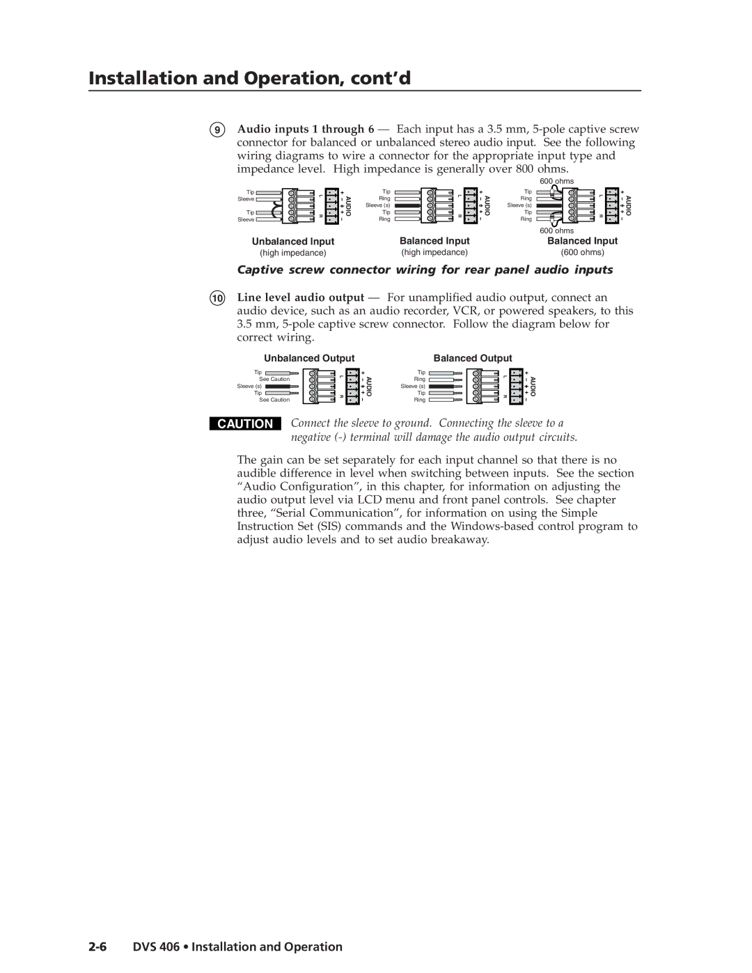 Extron electronic DVS 406 D, DVS 406 AD manual Installation and Operation, cont’d 