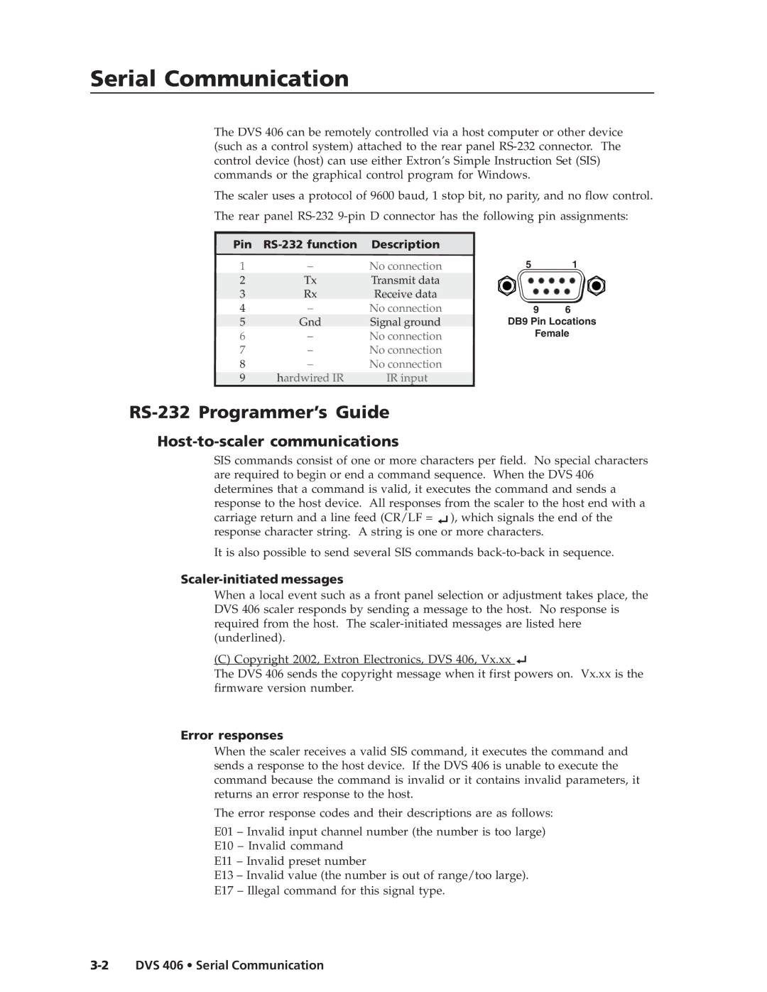 Extron electronic DVS 406 D, DVS 406 A RS-232 Programmer’s Guide, Host-to-scaler communications, Scaler-initiated messages 