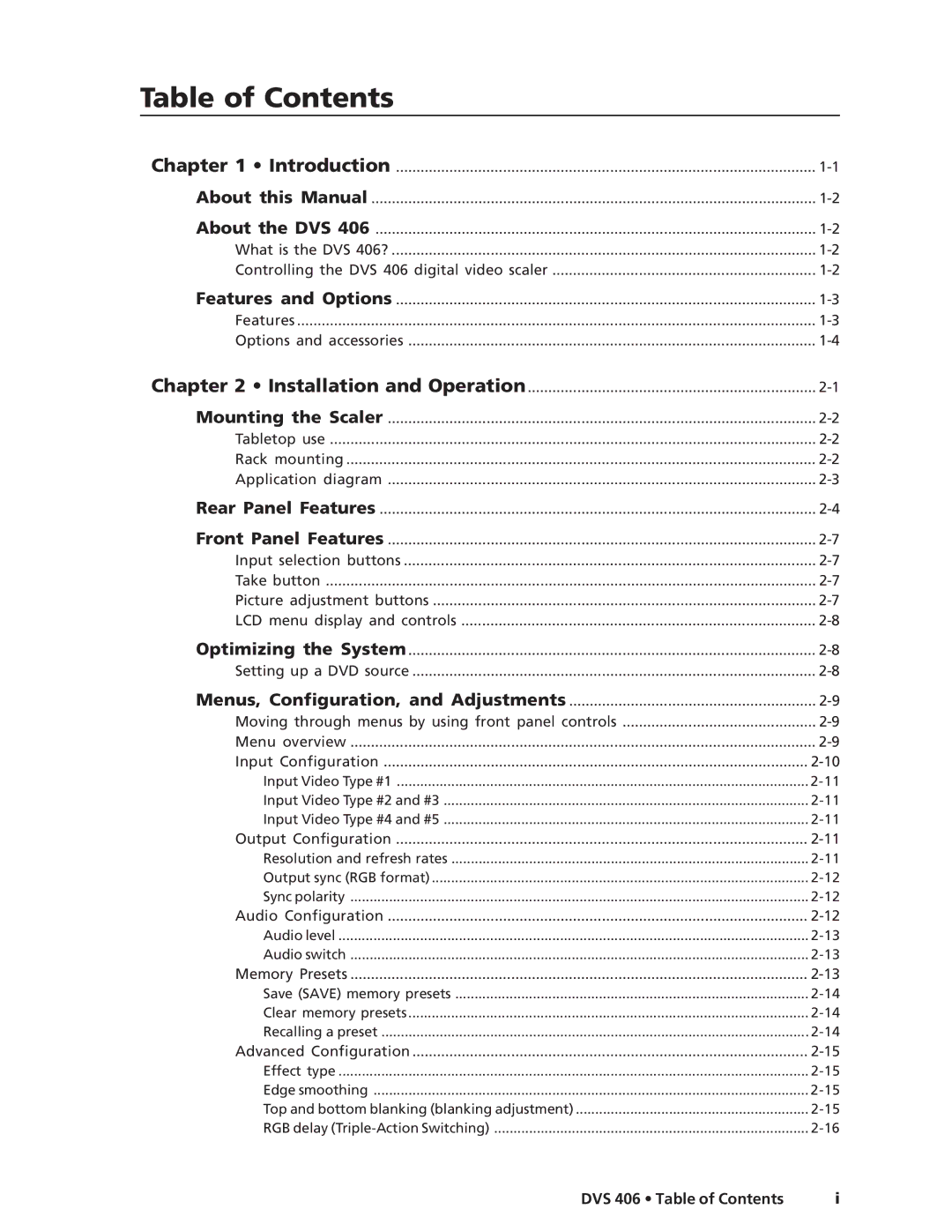 Extron electronic DVS 406 AD, DVS 406 D manual Table of Contents 