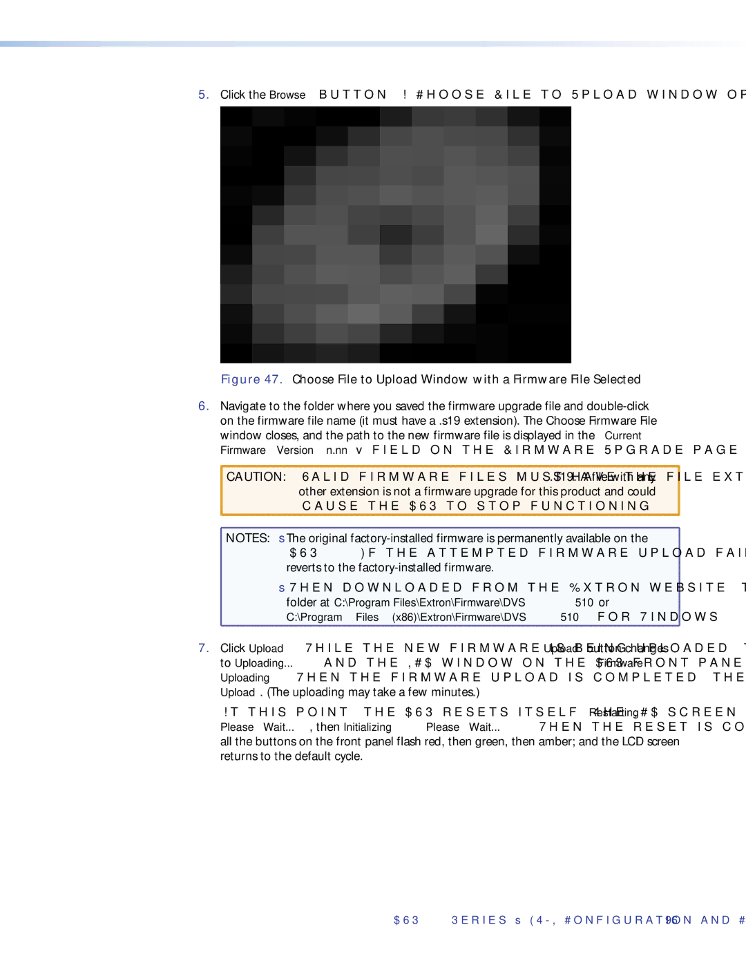 Extron electronic DVS 510 SA manual Choose File to Upload Window with a Firmware File Selected 