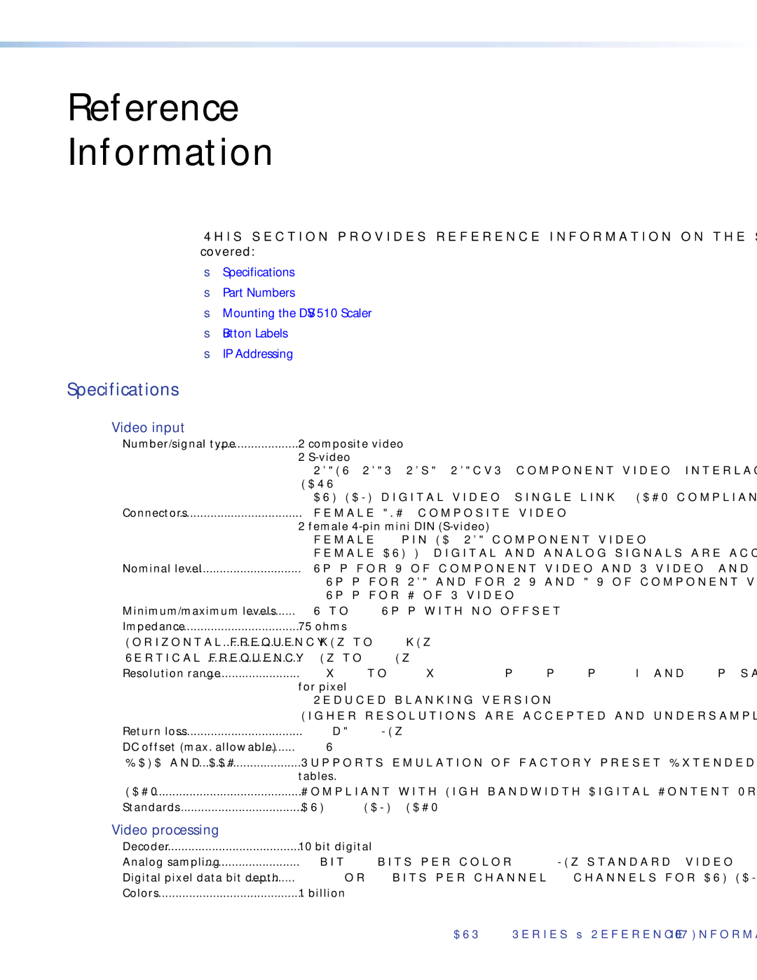 Extron electronic DVS 510 SA manual Specifications, Video input, Video processing 