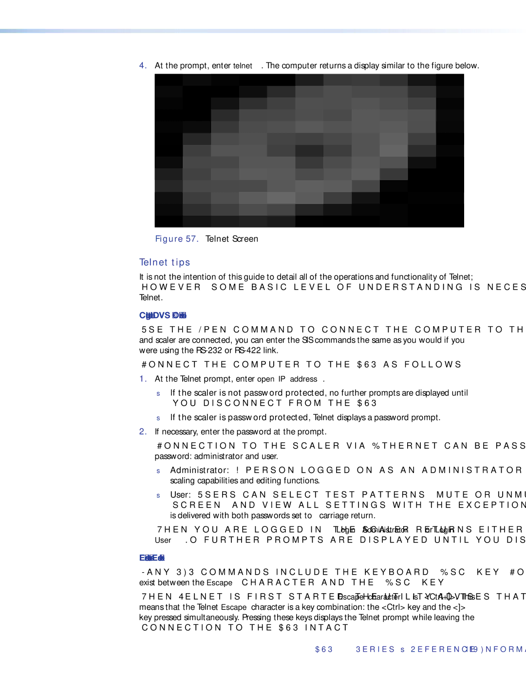 Extron electronic DVS 510 SA manual Telnet tips, Telnet Screen 