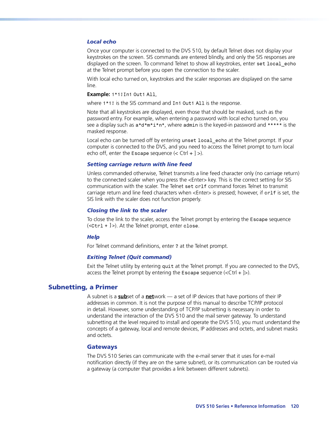 Extron electronic DVS 510 SA manual Subnetting, a Primer, Gateways 