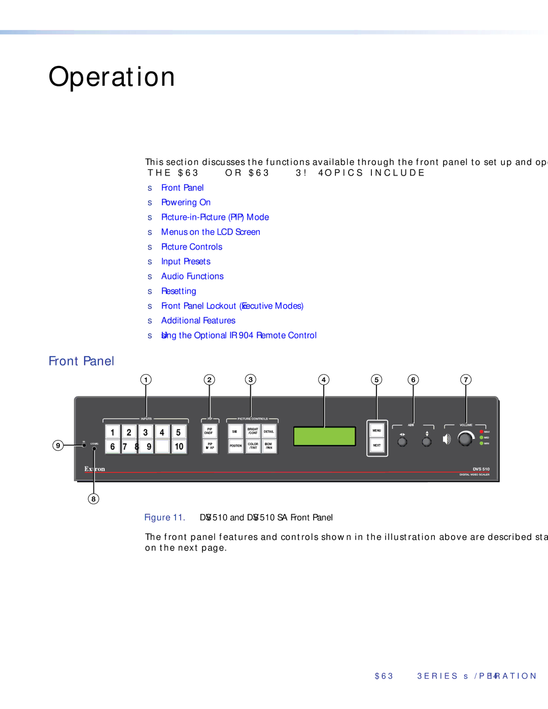 Extron electronic manual DVS 510 and DVS 510 SA Front Panel 