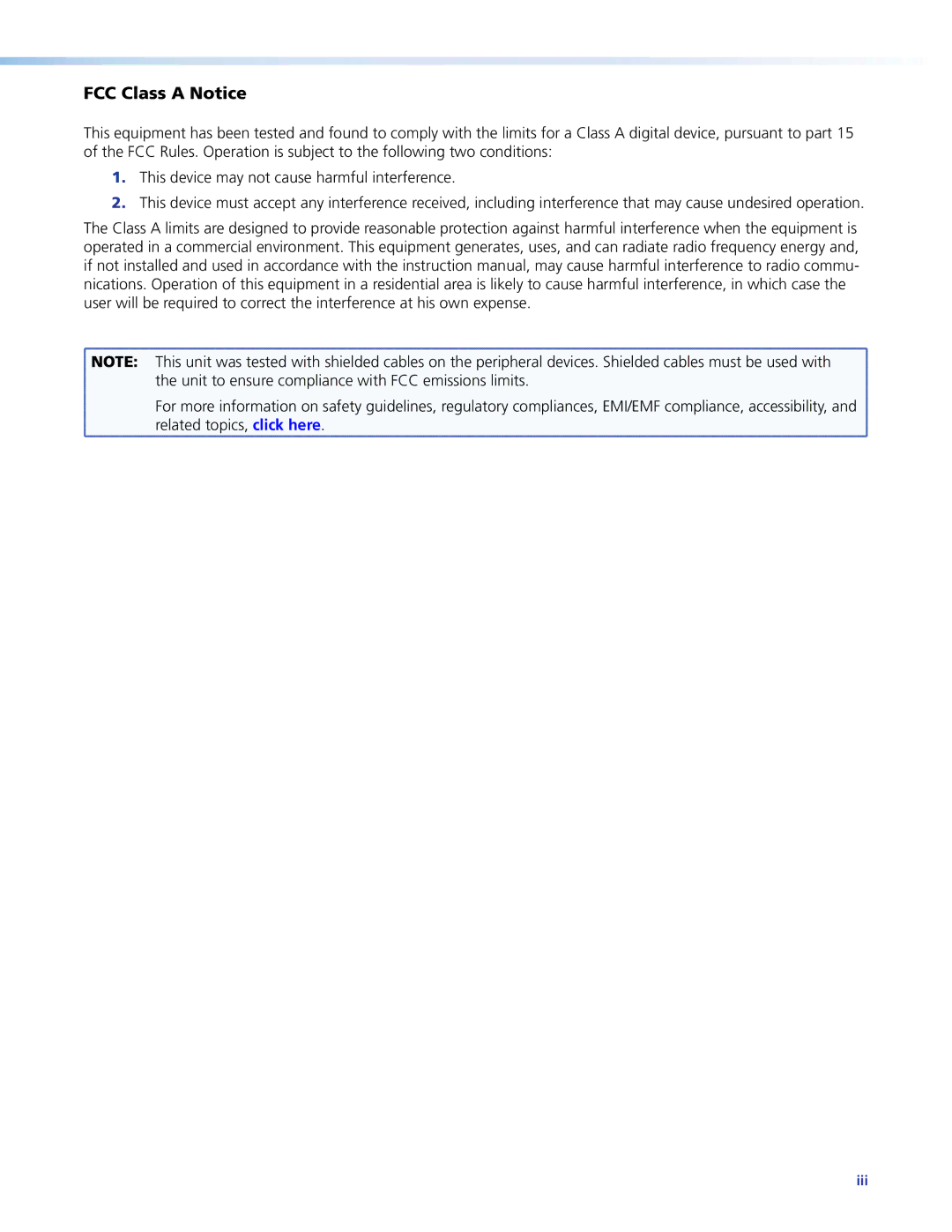 Extron electronic DVS 510 SA manual FCC Class a Notice 