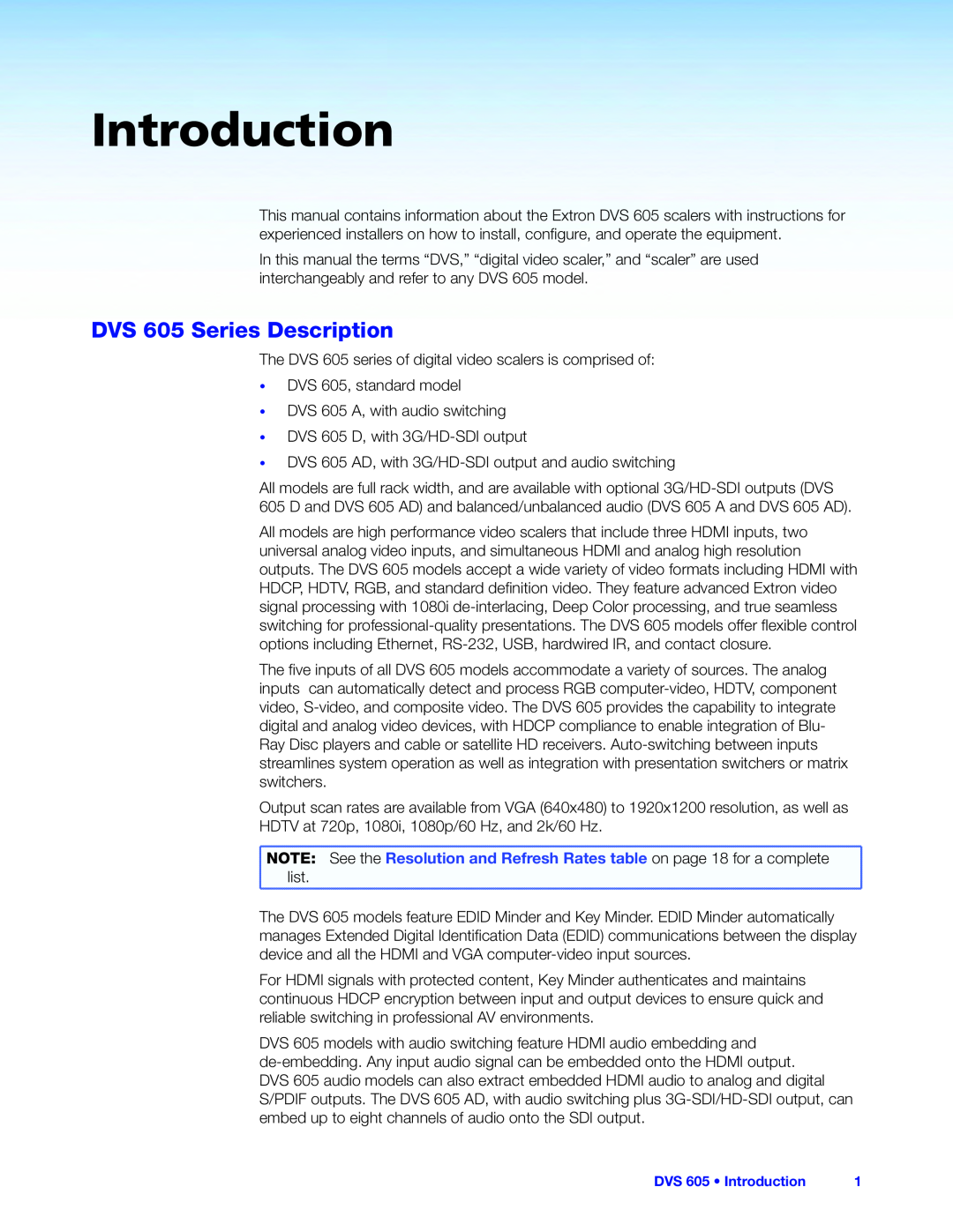 Extron electronic manual Introduction, DVS 605 Series Description 