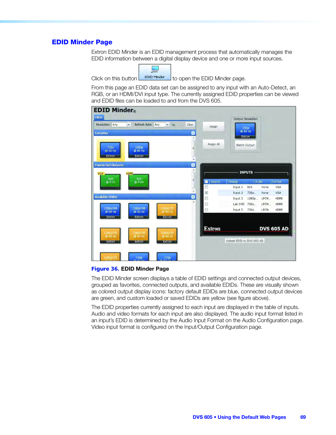 Extron electronic DVS 605 manual EDID Minder Page 