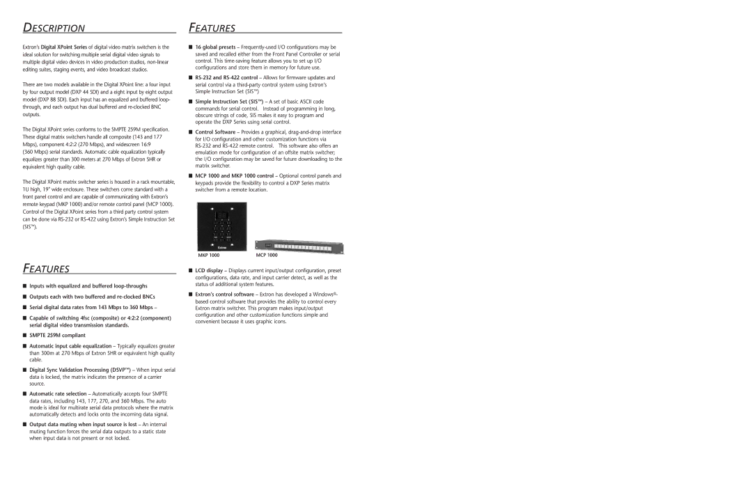 Extron electronic DXP 88 SDI, DXP 44 SDI manual Description, Features 