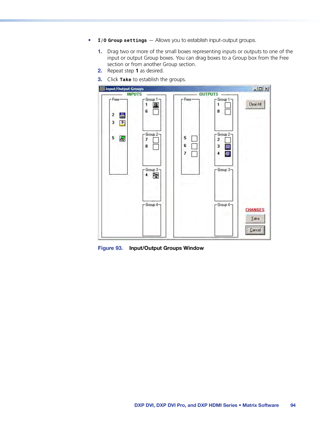 Extron electronic DXP DVI PRO manual Input/Output Groups Window 