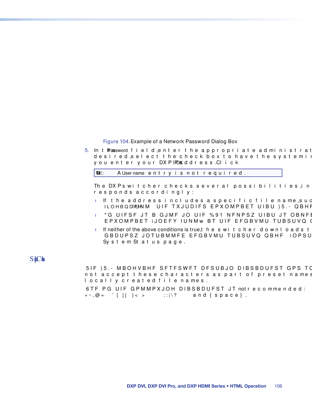 Extron electronic DXP DVI PRO manual Special Characters, Example of a Network Password Dialog Box 