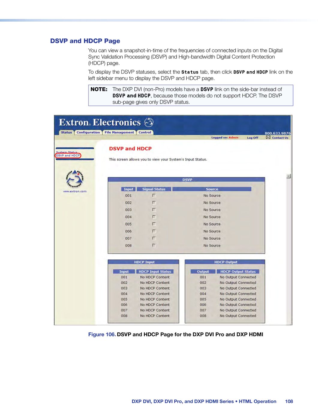 Extron electronic DXP DVI PRO manual Dsvp and Hdcp Page for the DXP DVI Pro and DXP Hdmi 