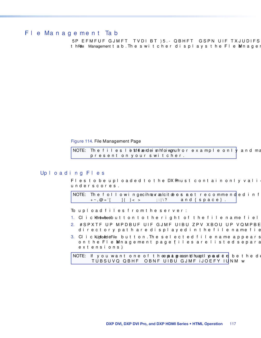 Extron electronic DXP DVI PRO manual File Management Tab, Uploading Files 