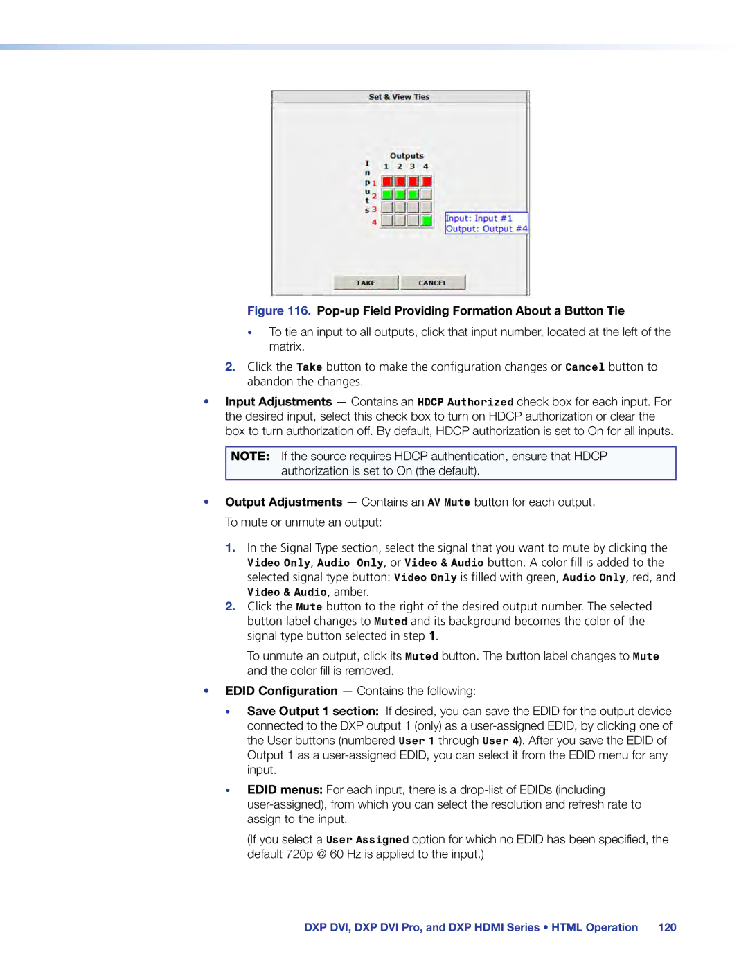 Extron electronic DXP DVI PRO manual Pop-up Field Providing Formation About a Button Tie 