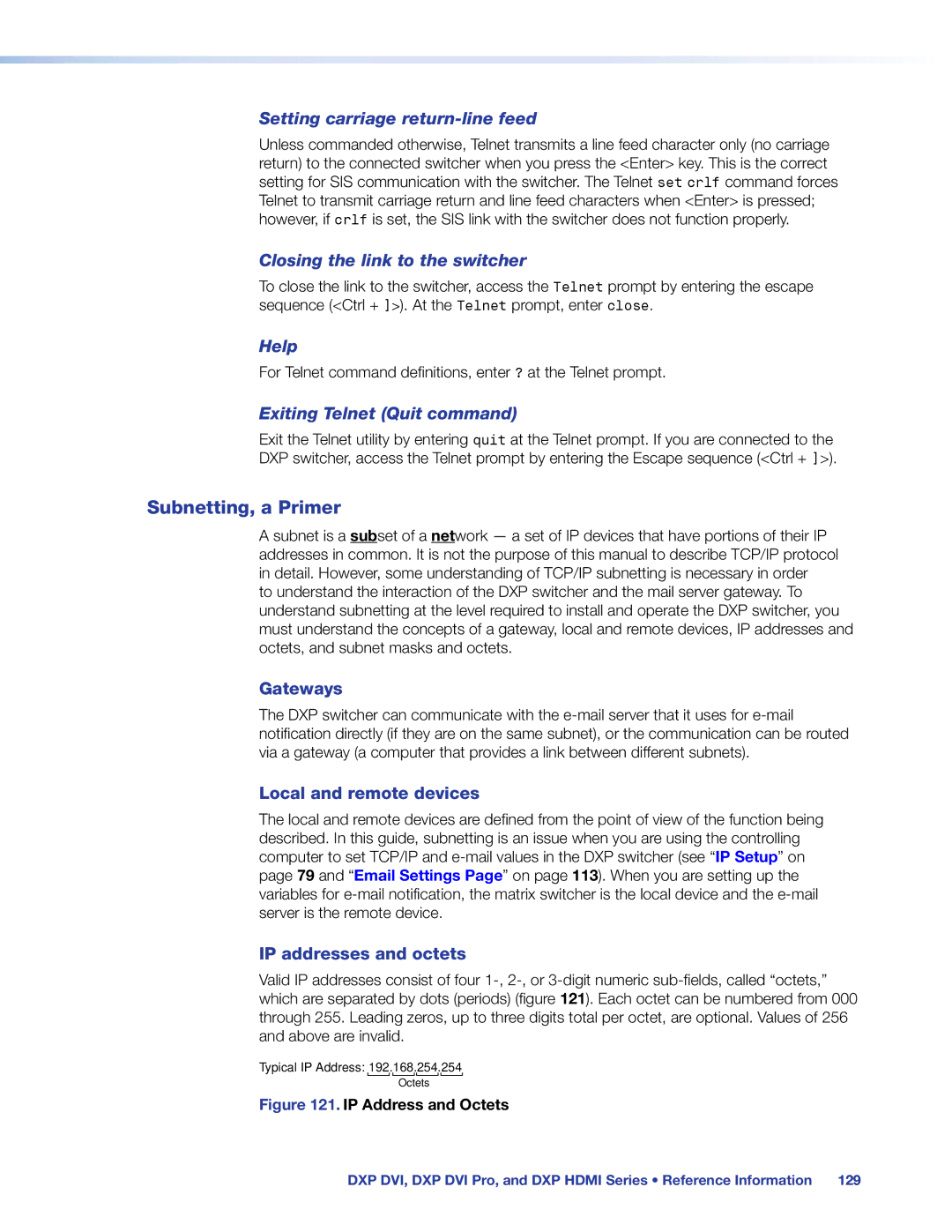 Extron electronic DXP DVI PRO manual Subnetting, a Primer, Gateways, Local and remote devices, IP addresses and octets 