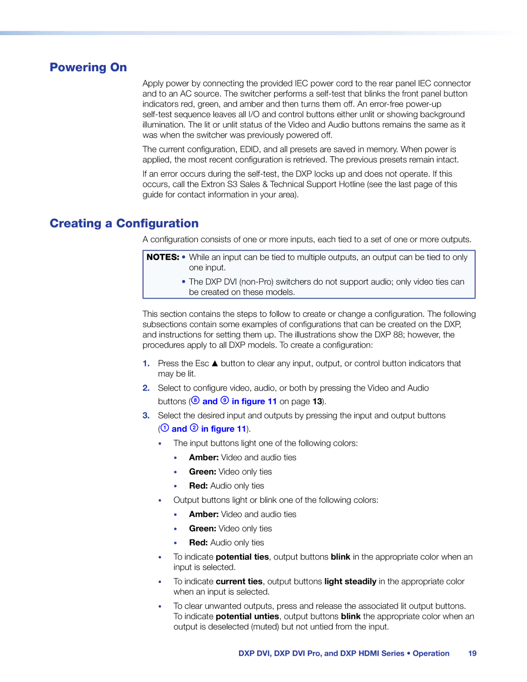 Extron electronic DXP DVI PRO manual Powering On, Creating a Configuration 