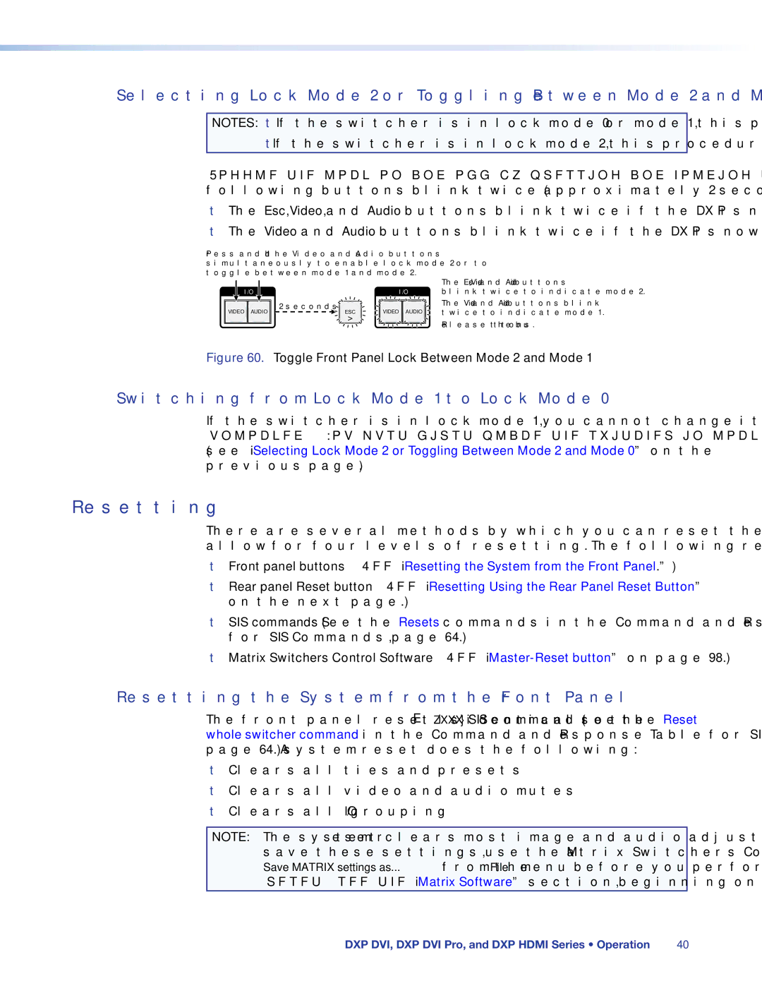 Extron electronic DXP DVI PRO manual Resetting, Switching from Lock Mode 1 to Lock Mode 