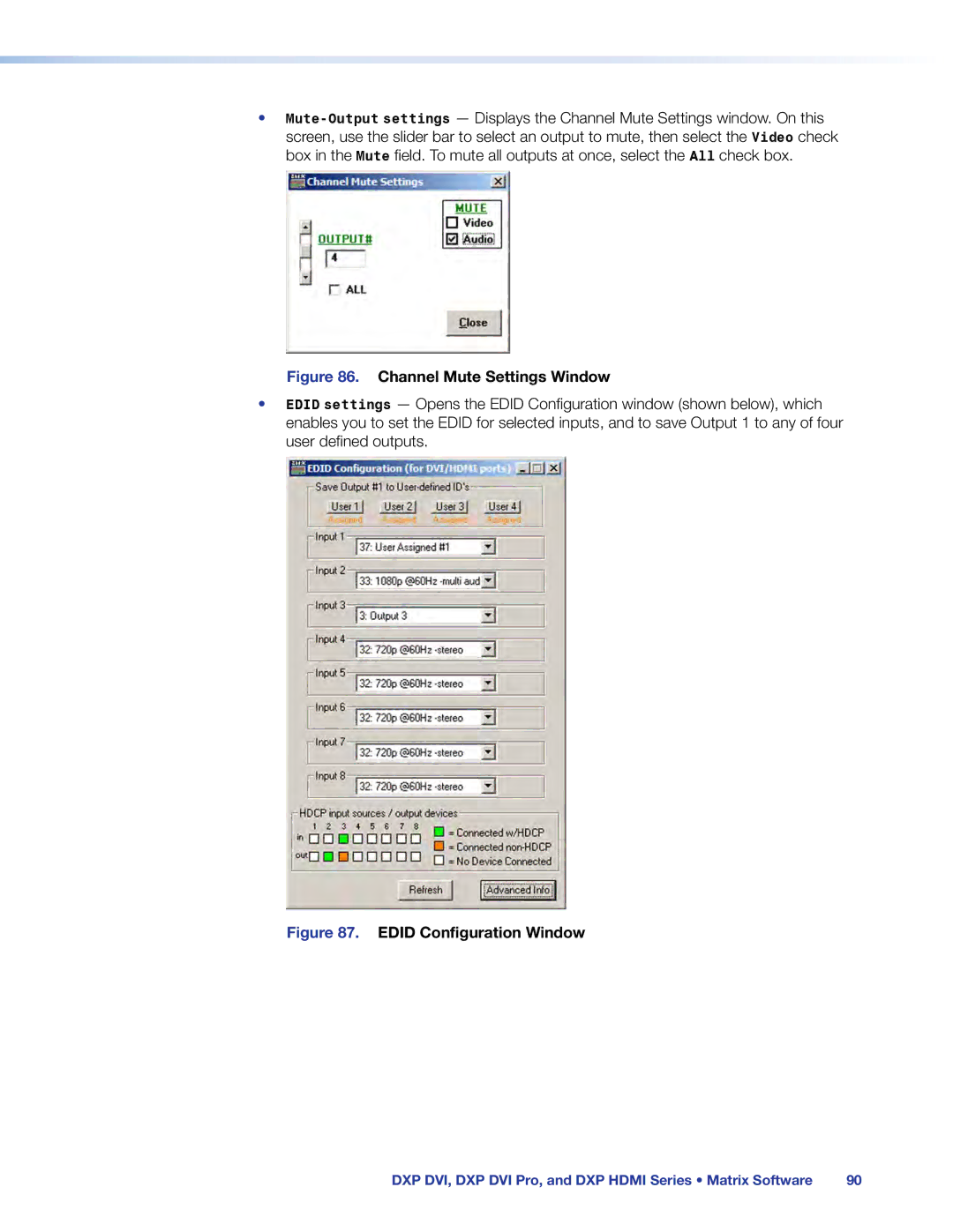 Extron electronic DXP DVI PRO manual Channel Mute Settings Window 