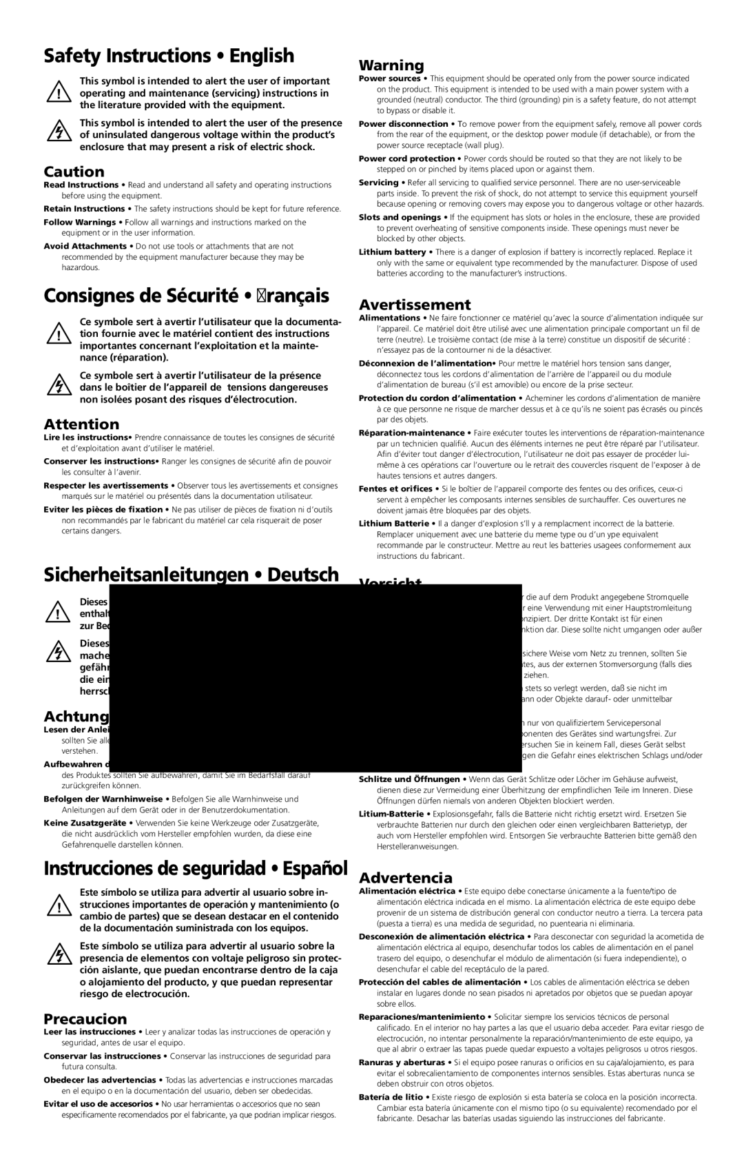 Extron electronic DXP HDMI, 68-1370-50 REV. C setup guide Achtung, Avertissement, Vorsicht, Precaucion, Advertencia 