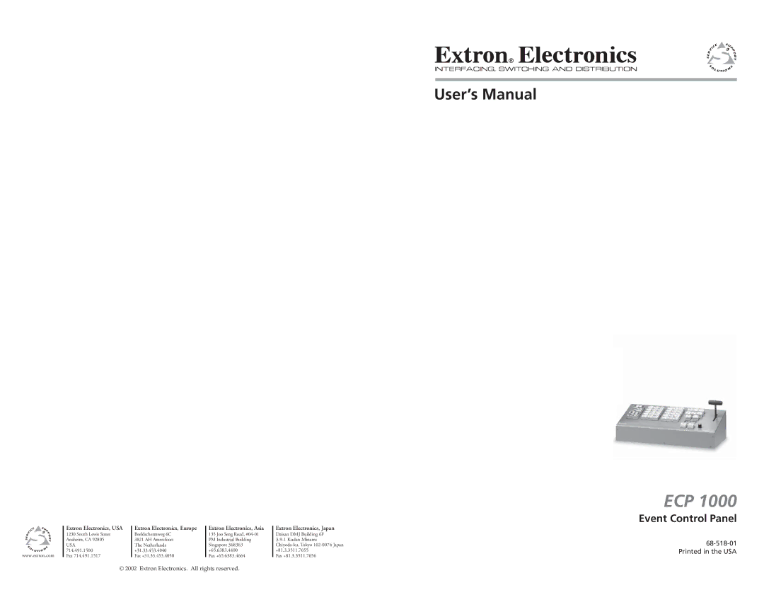 Extron electronic ECP 1000 user manual Ecp, Event Control Panel 