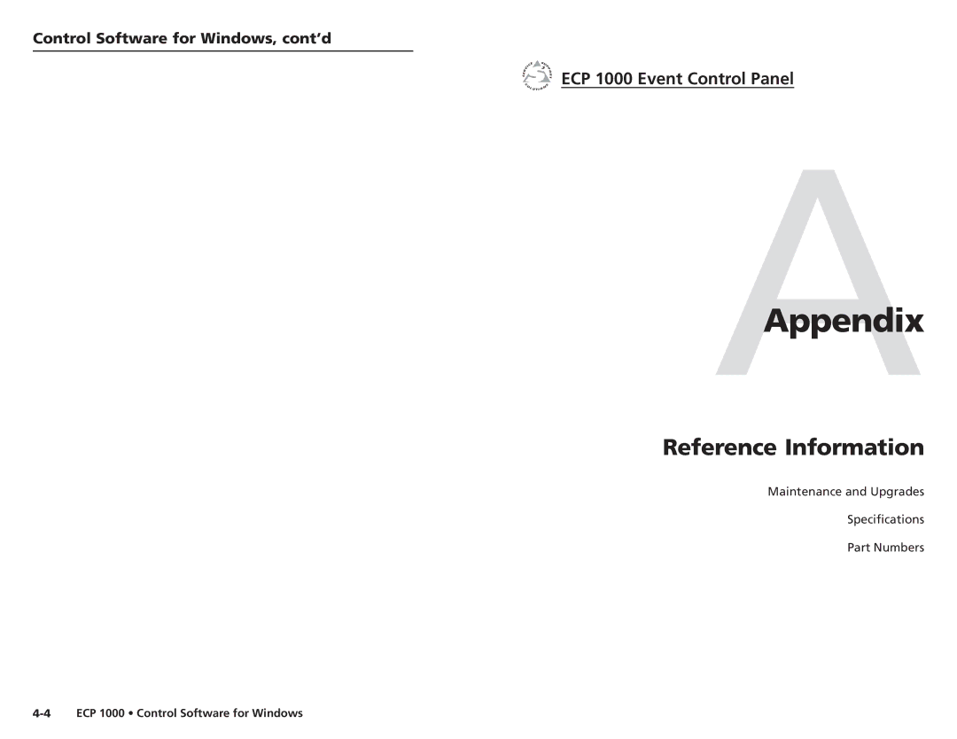 Extron electronic ECP 1000 user manual AAppendix, Reference Information, Control Software for Windows, cont’d 