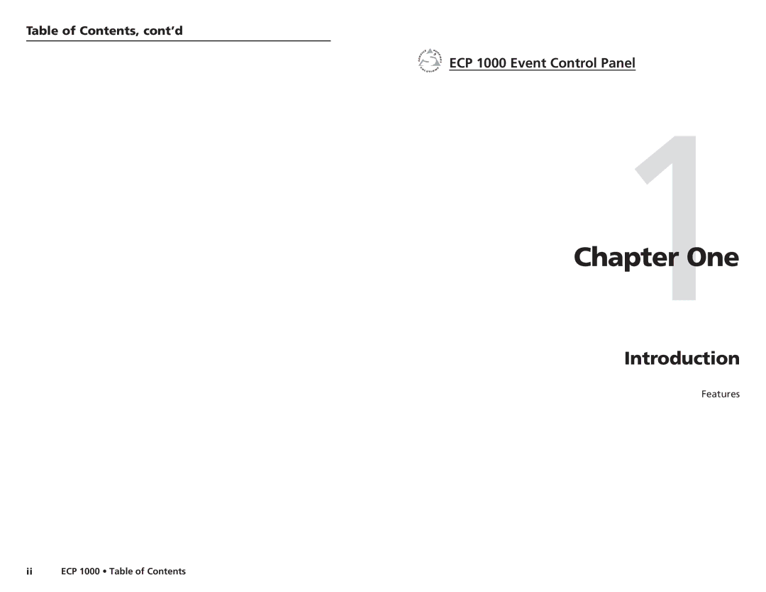 Extron electronic ECP 1000 user manual One, Introduction, Table of Contents, cont’d 