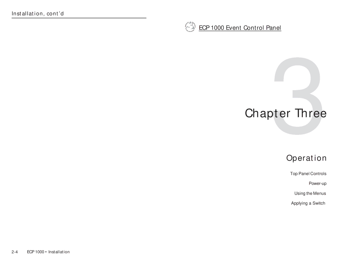 Extron electronic ECP 1000 user manual Three, Operation, Installation, cont’d 