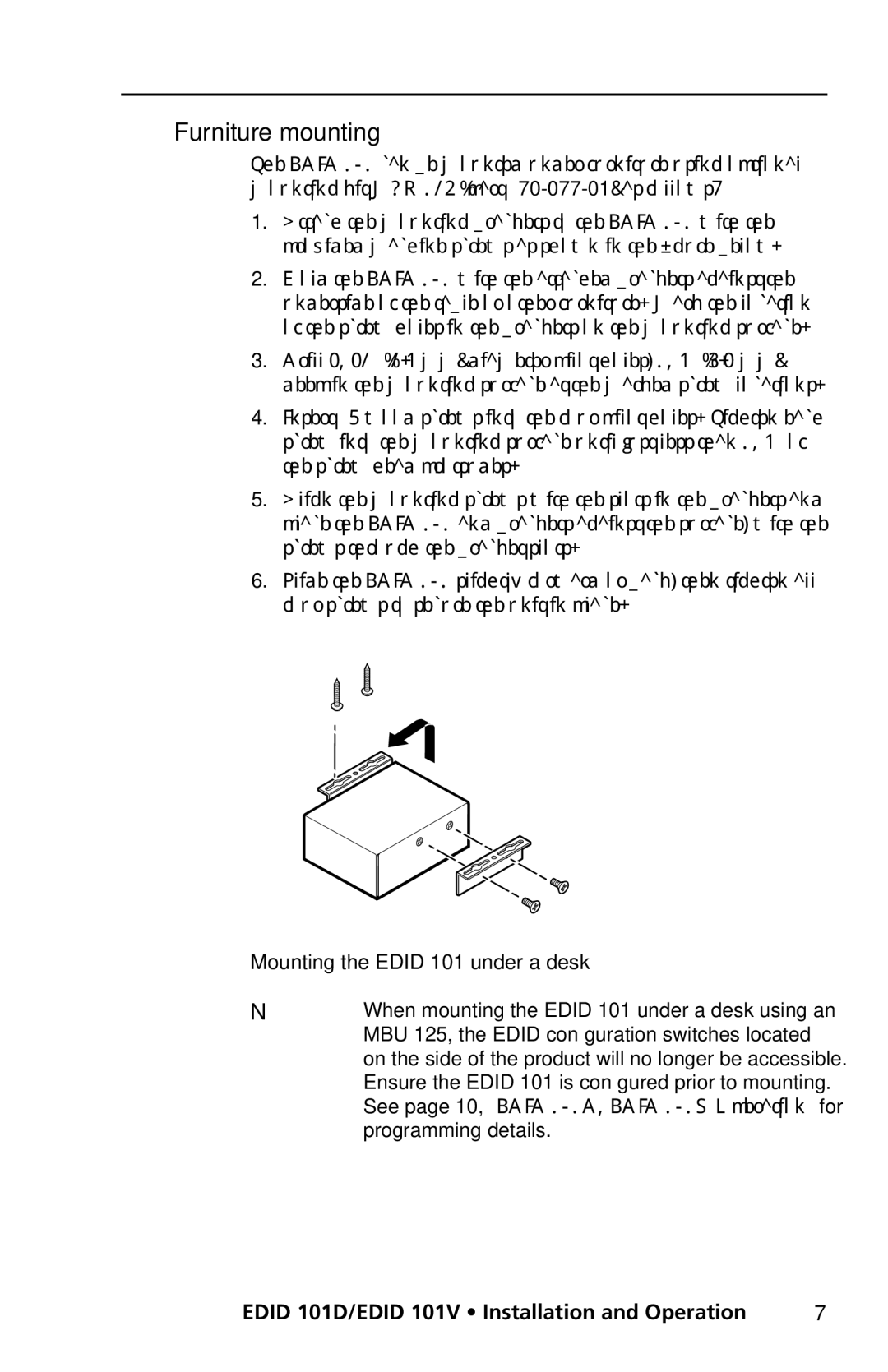 Extron electronic EDID 101D, EDID 101V user manual Furniture mounting, Mounting the Edid 101 under a desk 