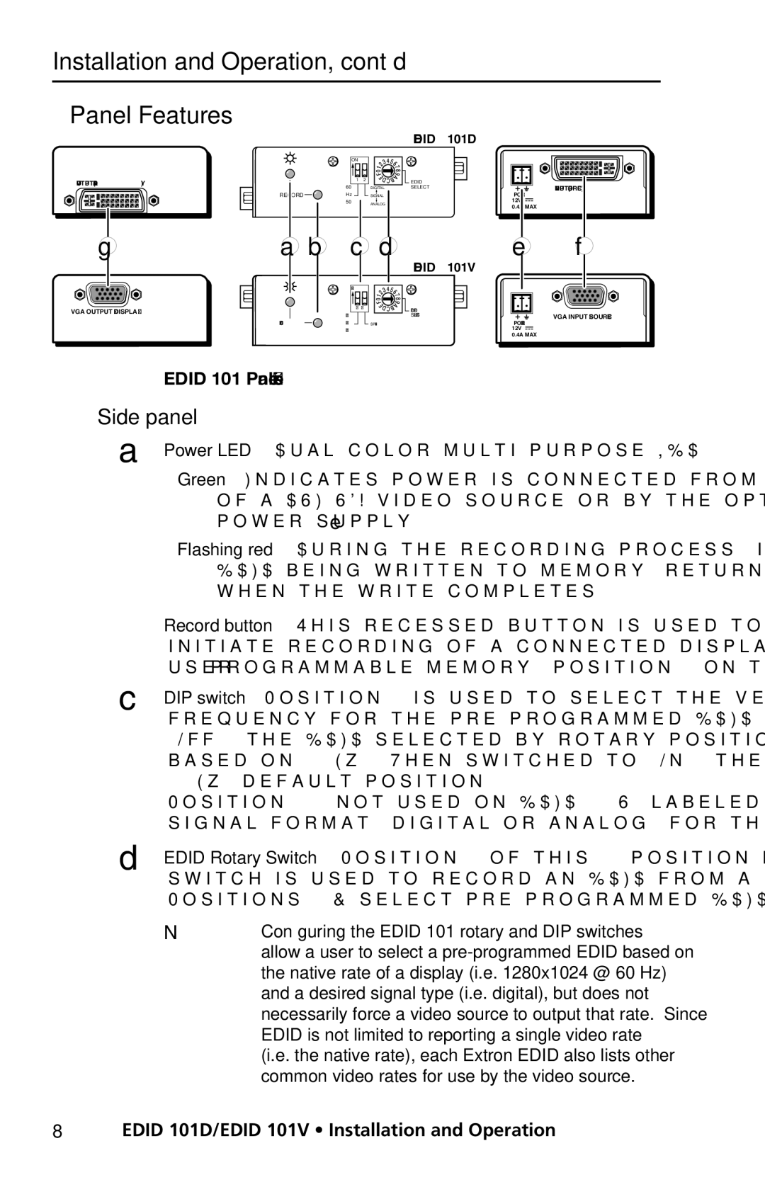 Extron electronic EDID 101V, EDID 101D user manual Installation and Operation, cont’d Panel Features, Side panel 