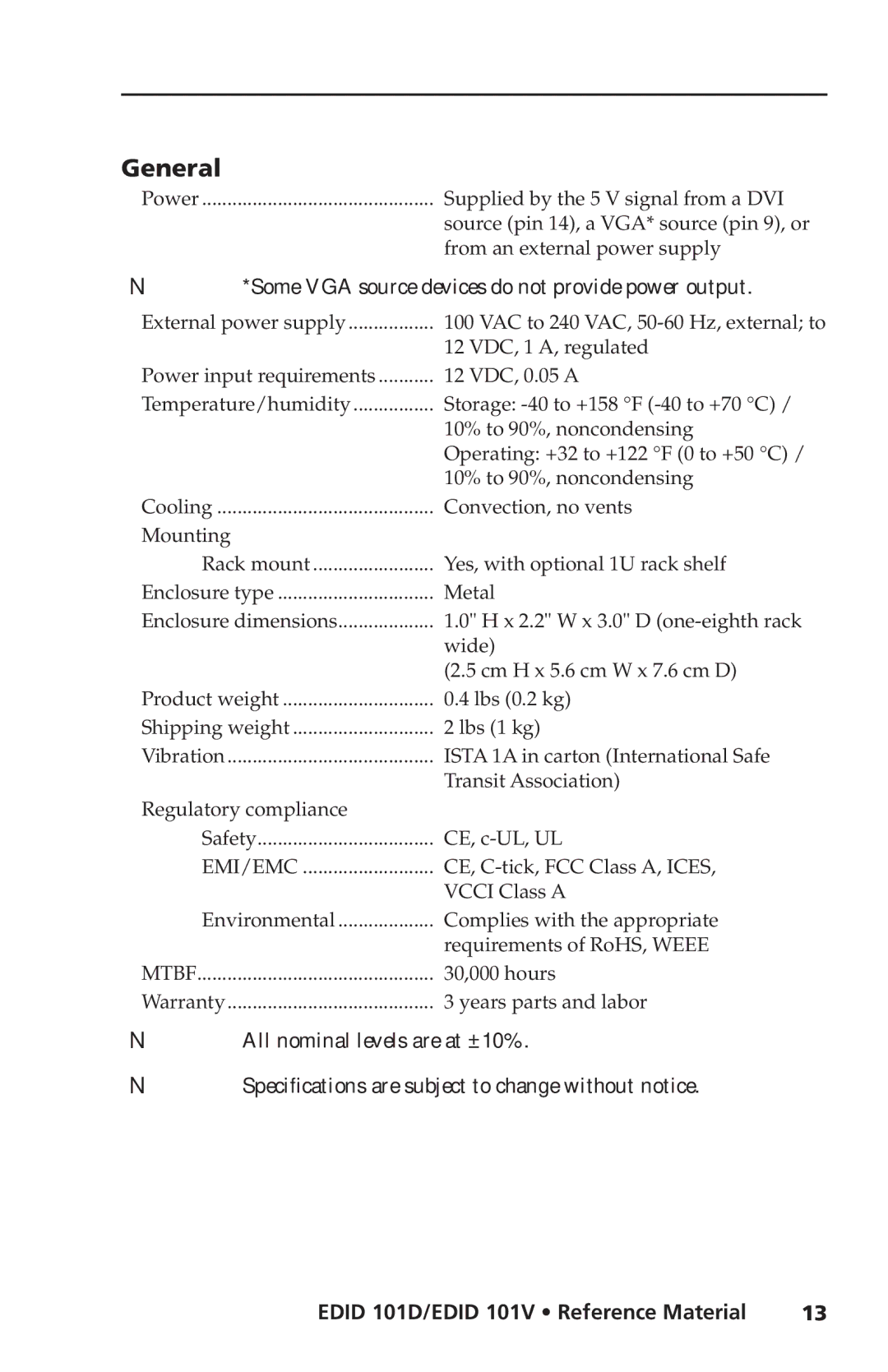 Extron electronic EDID 101D, EDID 101V user manual General, Some VGA source devices do not provide power output 