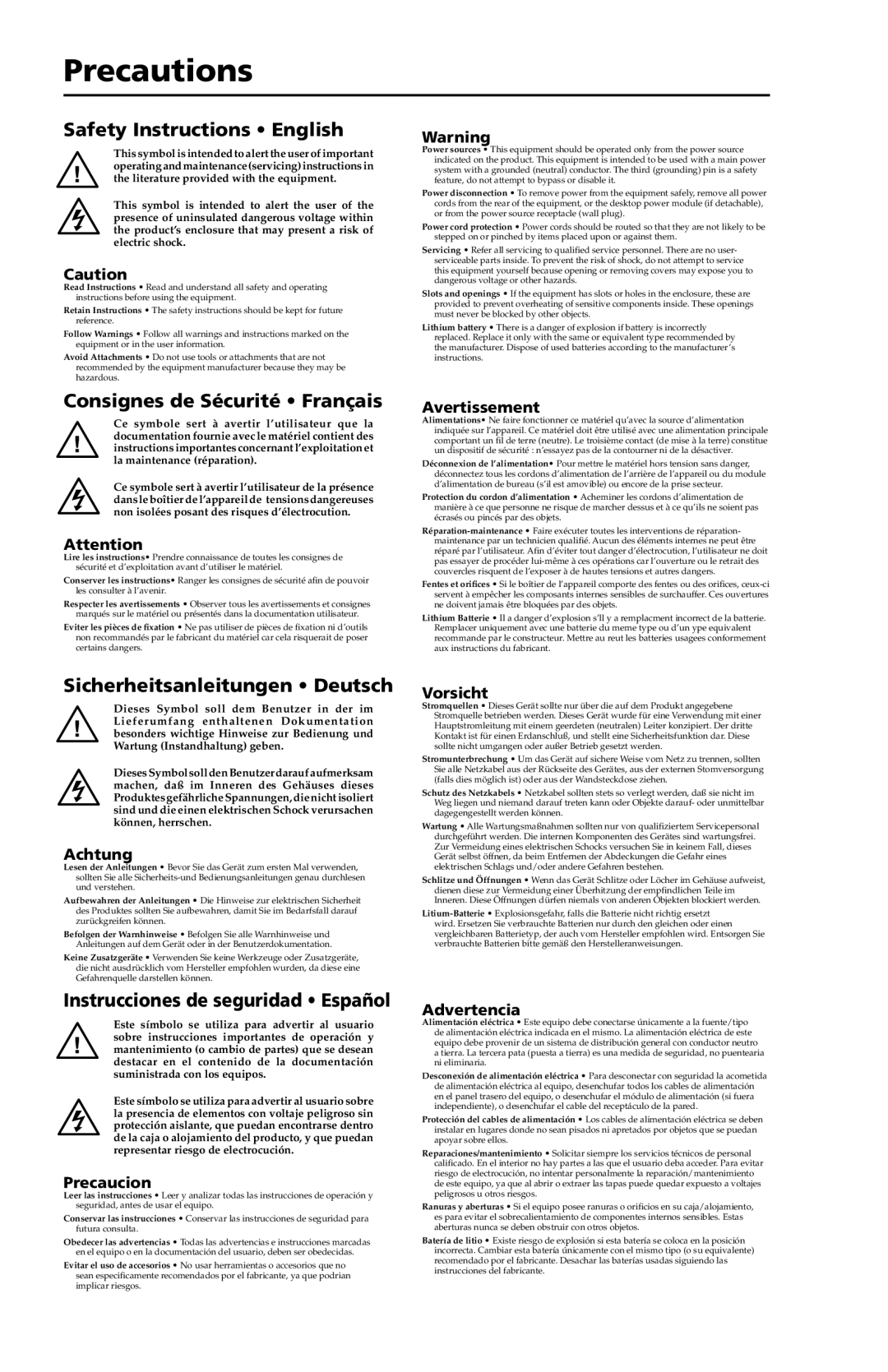 Extron electronic EDID 101V, EDID 101D user manual Precautions, Safety Instructions English 