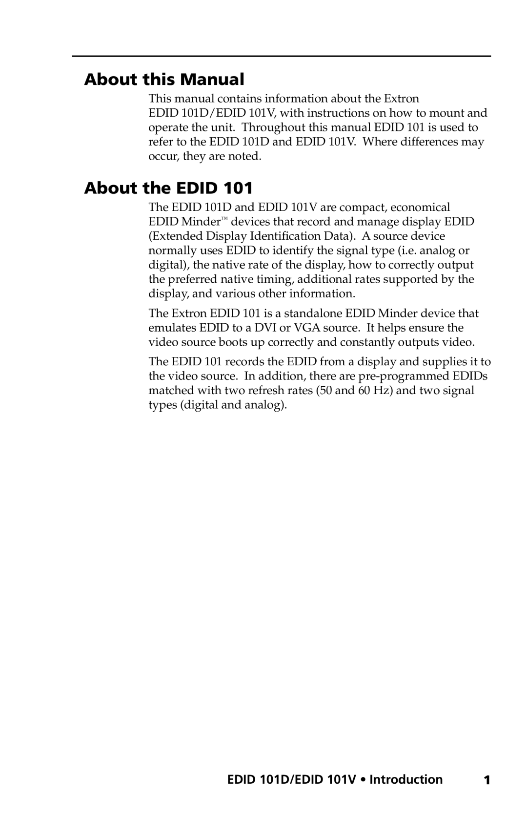 Extron electronic EDID 101D, EDID 101V user manual About this Manual, About the Edid 