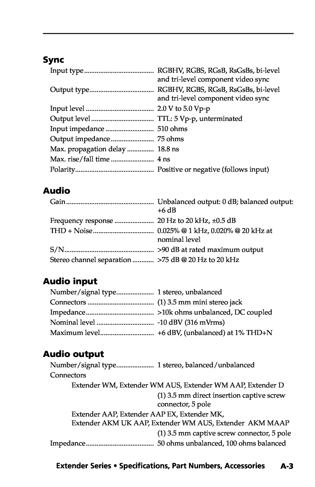Extron electronic Extender Series manual Sync, Audio input, Audio output, Preliminary 