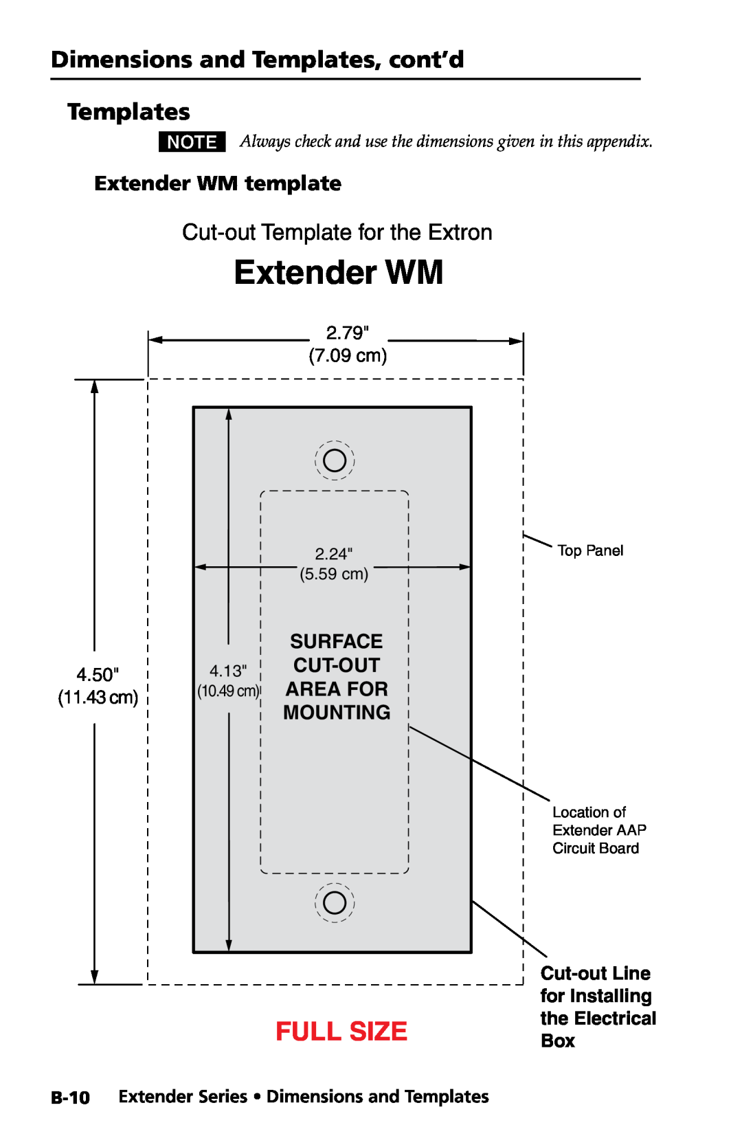 Extron electronic Extender Series Full Size, Dimensions and Templates, cont’d Templates, Cut-out Template for the Extron 