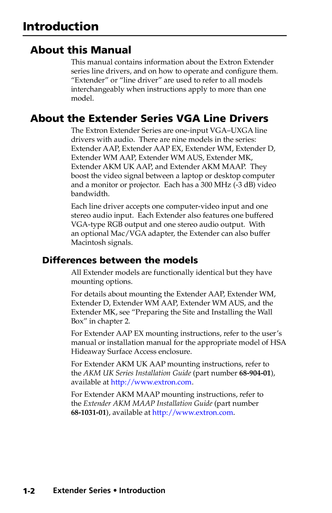 Extron electronic manual Introduction, About this Manual, About the Extender Series VGA Line Drivers 