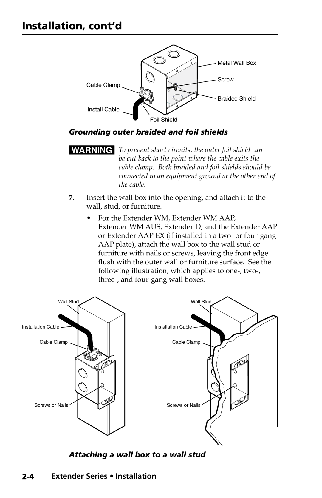 Extron electronic Extender Series manual Installation, cont’d, Preliminary 