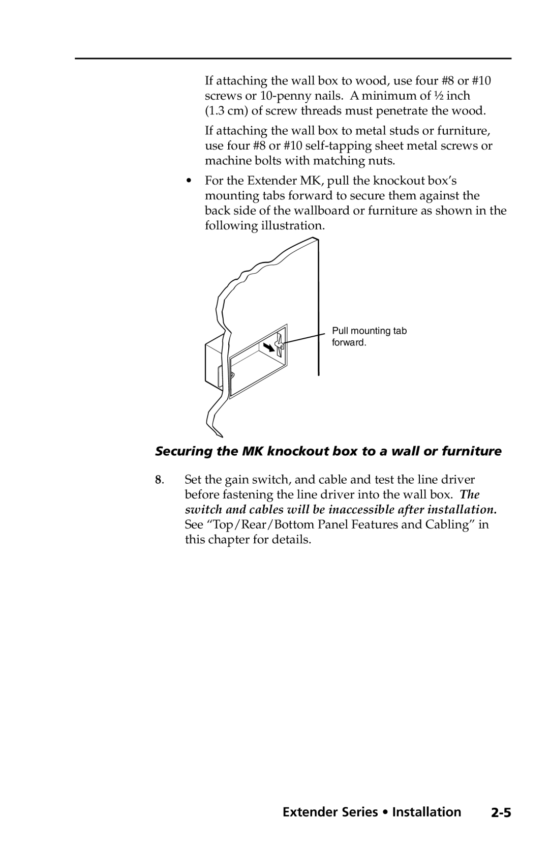 Extron electronic Extender Series manual Securing the MK knockout box to a wall or furniture 