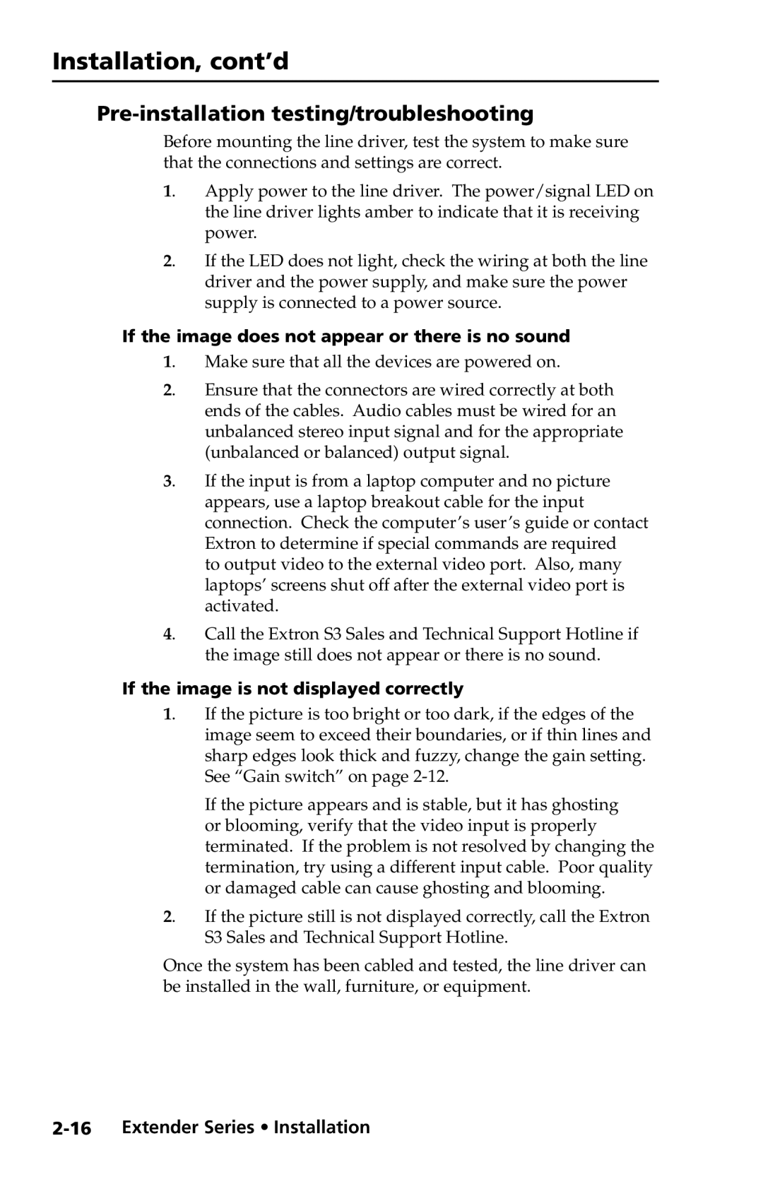 Extron electronic Extender Series manual Pre-installation testing/troubleshooting 