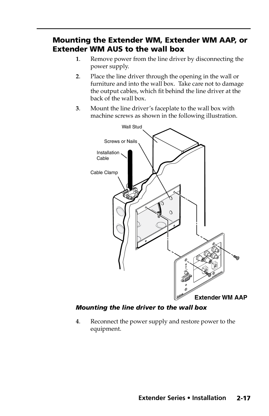 Extron electronic Extender Series manual Mounting the line driver to the wall box 